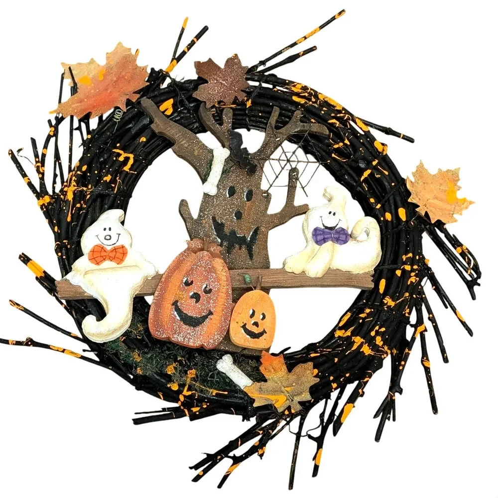 Halloween/Fall Wooden Wreath Ghosts and Pumpkins